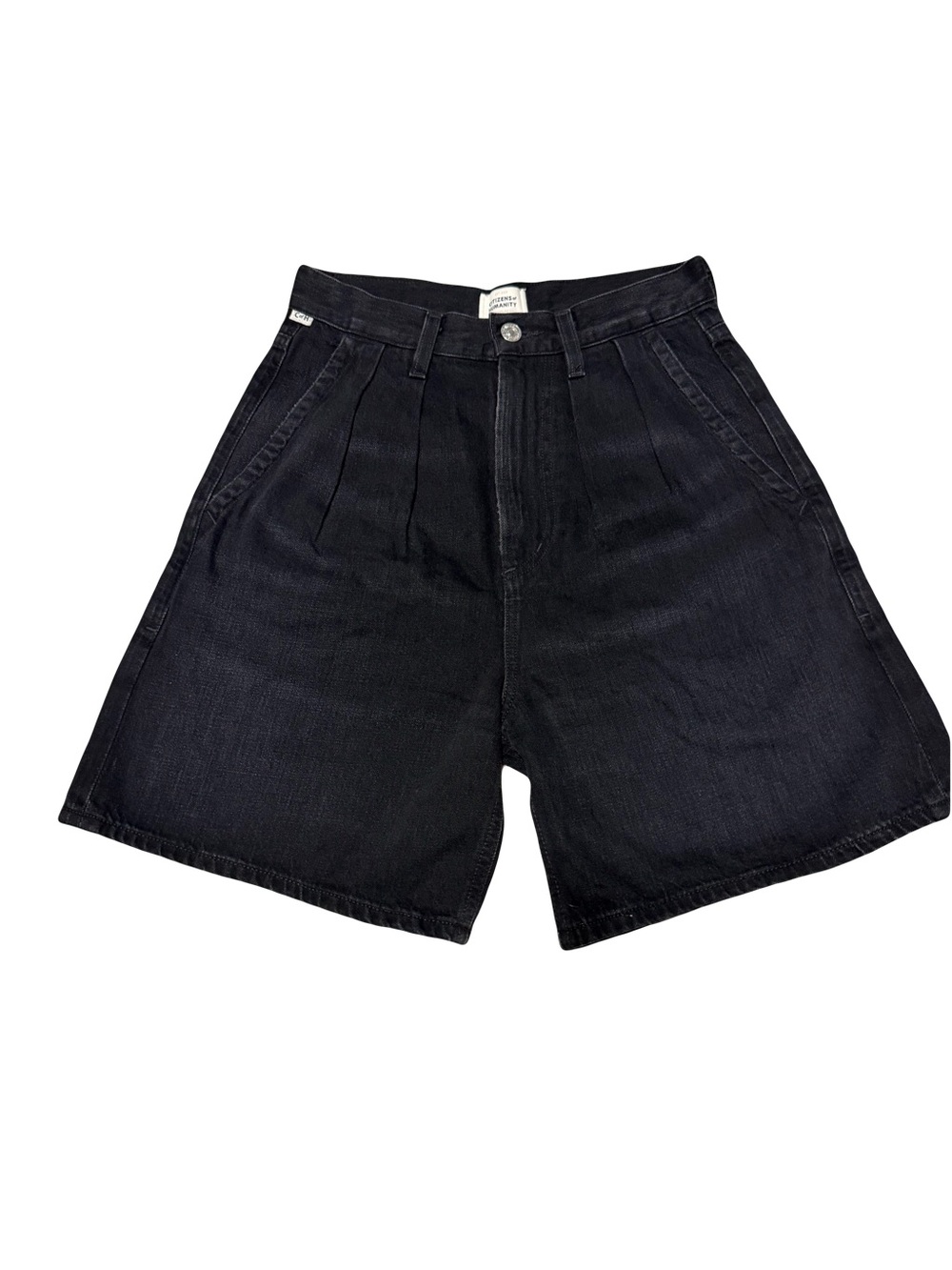 Anthropologie Citizens of Humanity Maritzy black pleated denim long shorts 23 - Picture 3 of 11